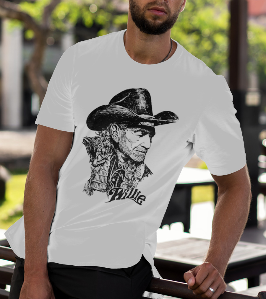 Willie Nelson Cowboy Hat Braid Classic Sketch T-Shirt