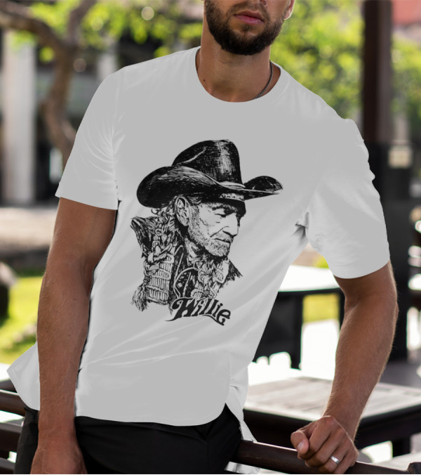 Willie Nelson Cowboy Hat Braid Classic Sketch T-Shirt