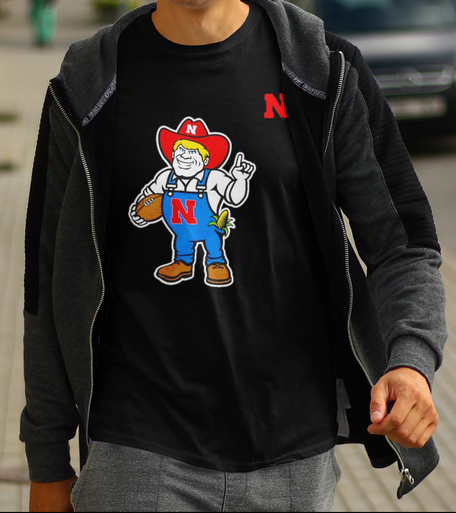 Nebraska Cornhuskers Mascot Holding Football With Corn And N T-Shirt