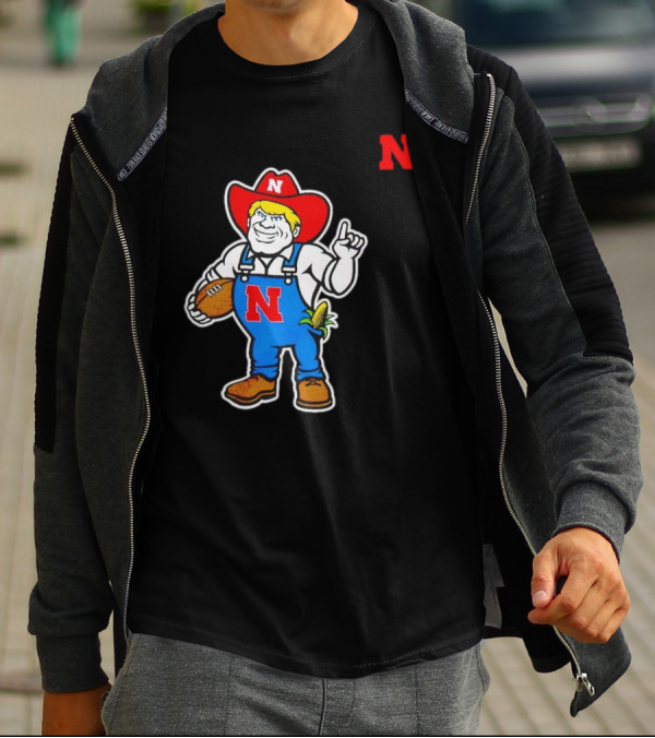 Nebraska Cornhuskers Mascot Holding Football With Corn And N T-Shirt