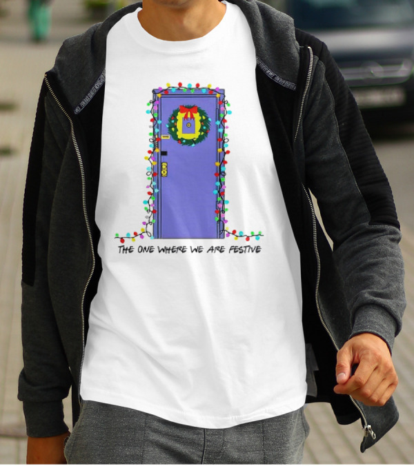 The One Where We Are Festive Teacher Door Wreath Christmas Lights T-Shirt