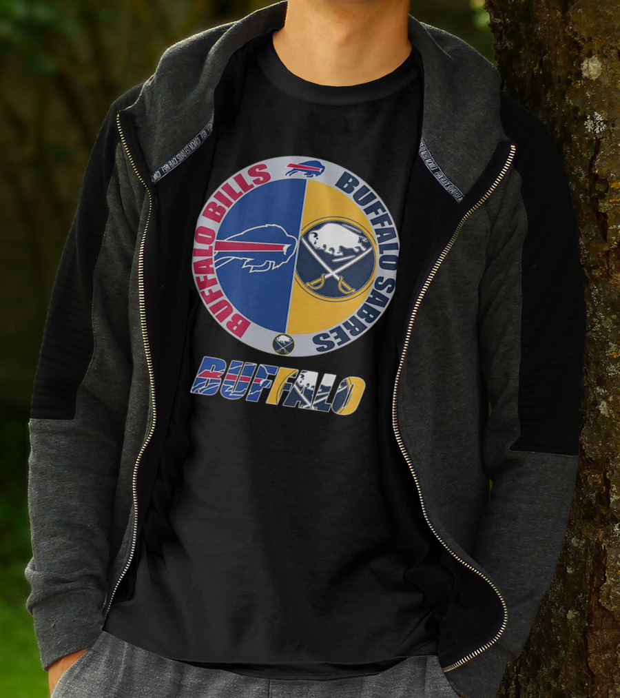 Buffalo Bills Buffalo Sabres Dual Logo Buffalo Text T-Shirt
