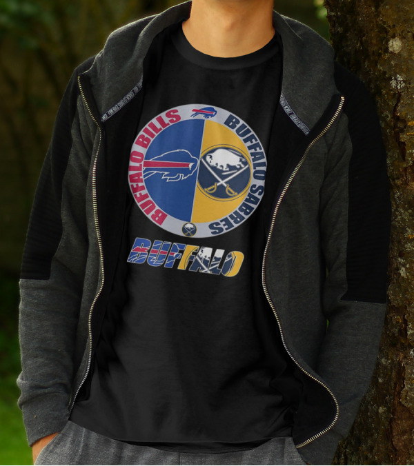 Buffalo Bills Buffalo Sabres Dual Logo Buffalo Text T-Shirt