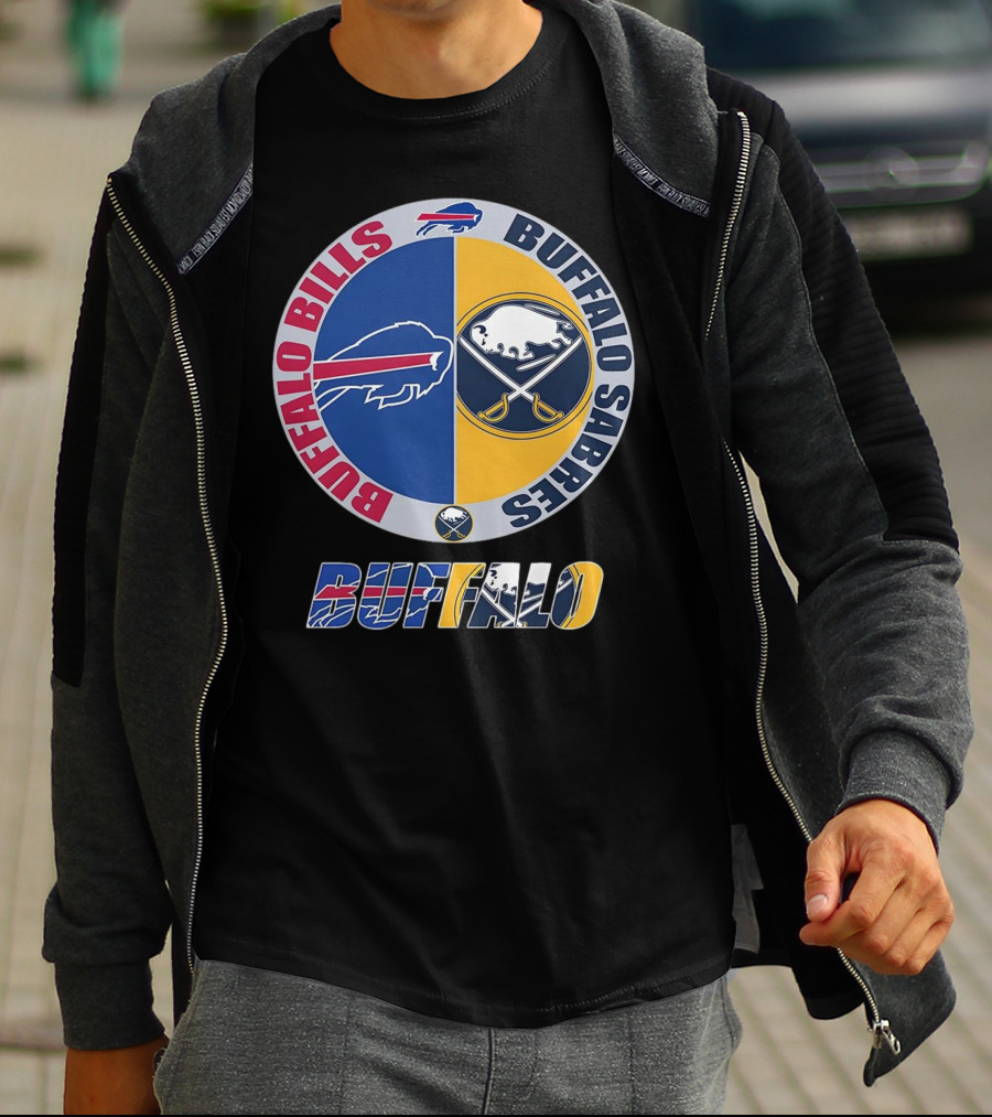 Buffalo Bills Buffalo Sabres Dual Logo Buffalo Text T-Shirt