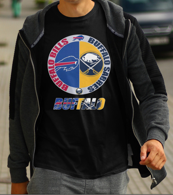 Buffalo Bills Buffalo Sabres Dual Logo Buffalo Text T-Shirt
