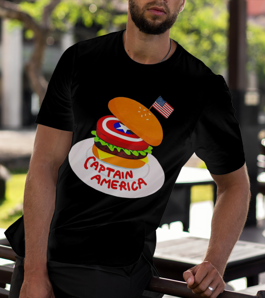 Captain America Burger With Flag And Shield Lettuce Bun T-Shirt