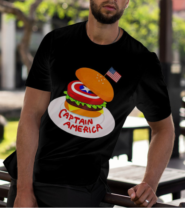 Captain America Burger With Flag And Shield Lettuce Bun T-Shirt