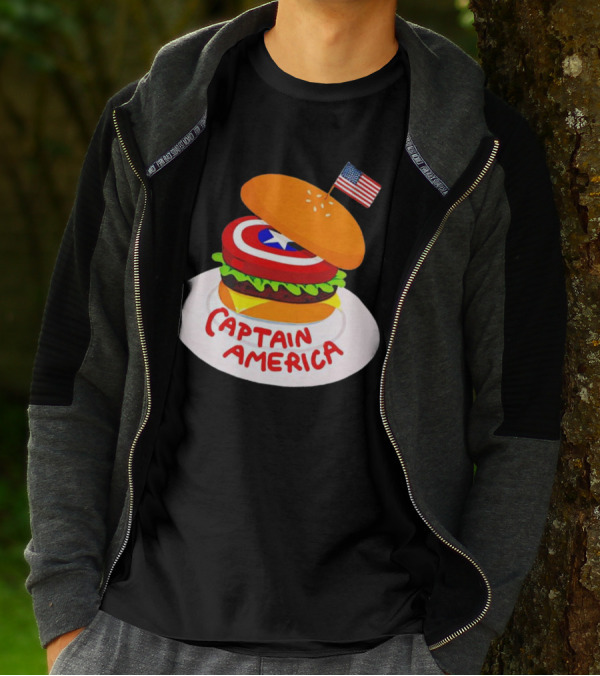 Captain America Burger With Flag And Shield Lettuce Bun T-Shirt