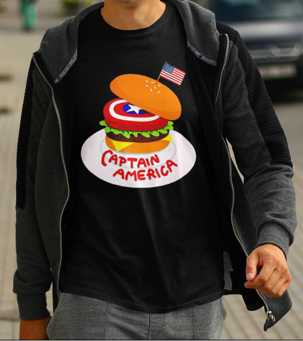 Captain America Burger With Flag And Shield Lettuce Bun T-Shirt