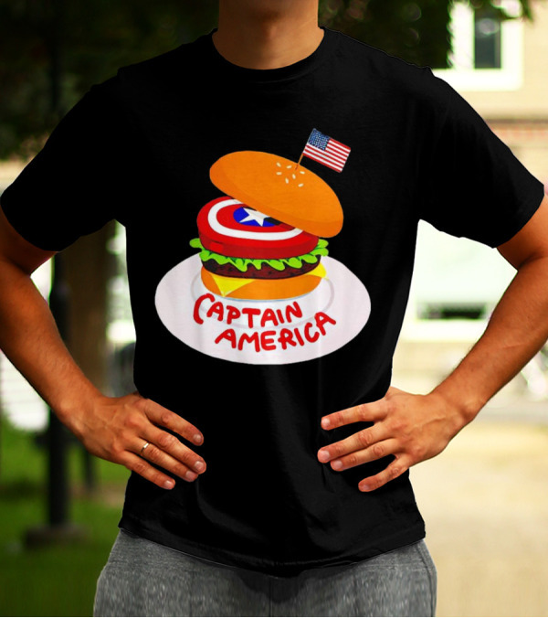 Captain America Burger With Flag And Shield Lettuce Bun T-Shirt