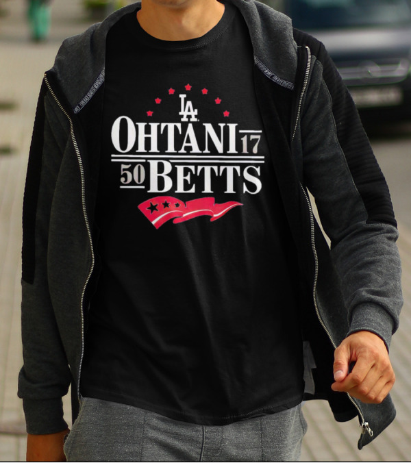 Los Angeles Dodgers Ohtani 17 Betts 50 Stars And LA Flag T-Shirt
