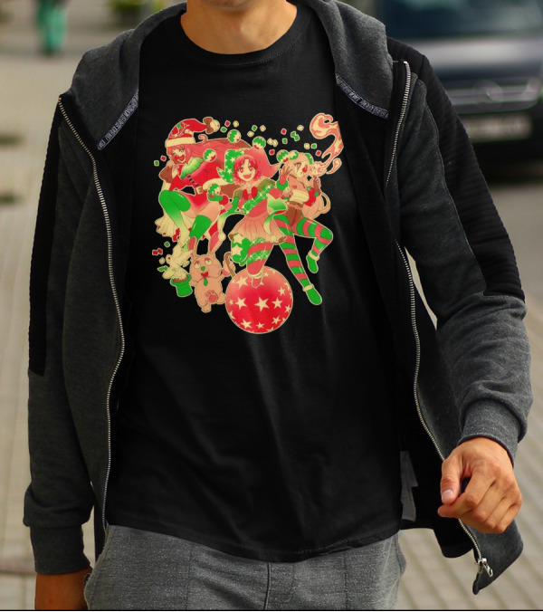 Merry Clownmas Coinbox Festive Characters With Snowflakes And Candy Canes T-Shirt