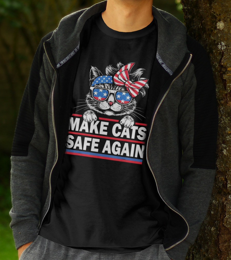 Make Cats Safe Again Funny Cat Lover USA Flag Accessories T-Shirt