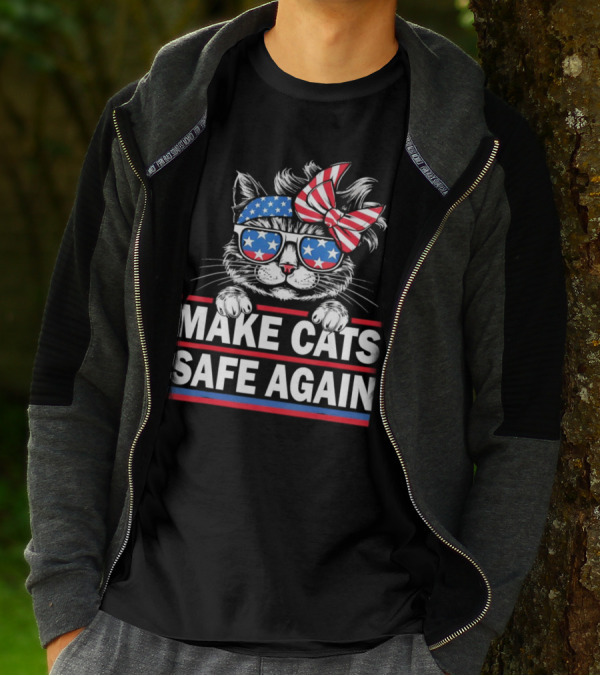 Make Cats Safe Again Funny Cat Lover USA Flag Accessories T-Shirt