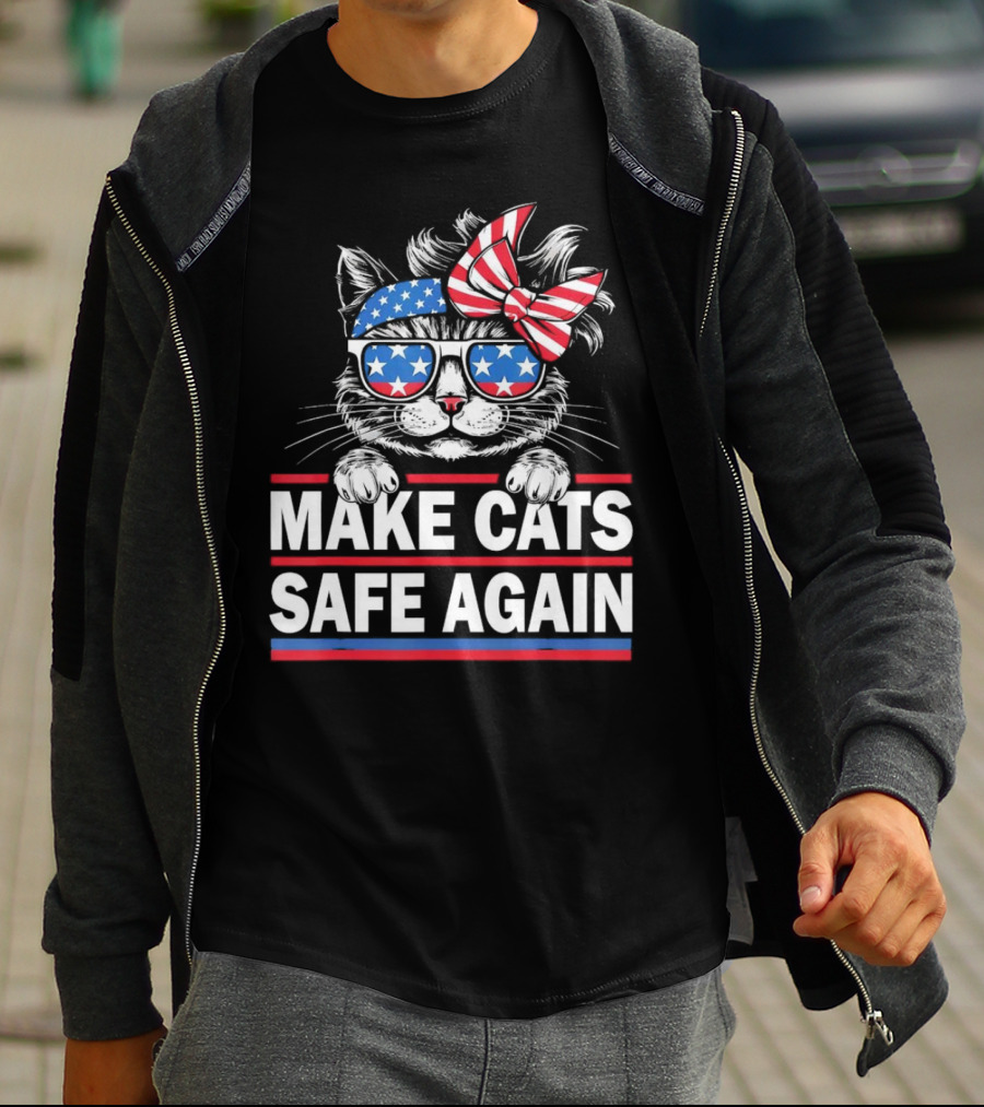 Make Cats Safe Again Funny Cat Lover USA Flag Accessories T-Shirt