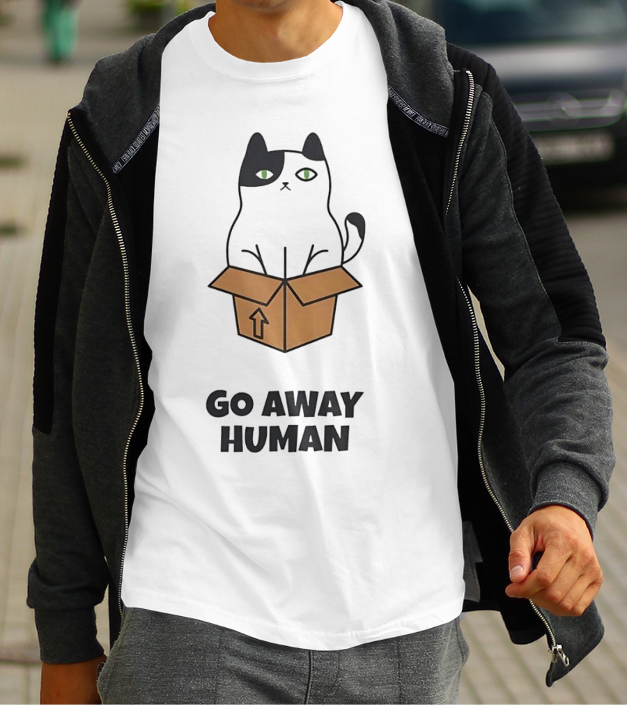 Black Cat In A Box Go Away Human T-Shirt