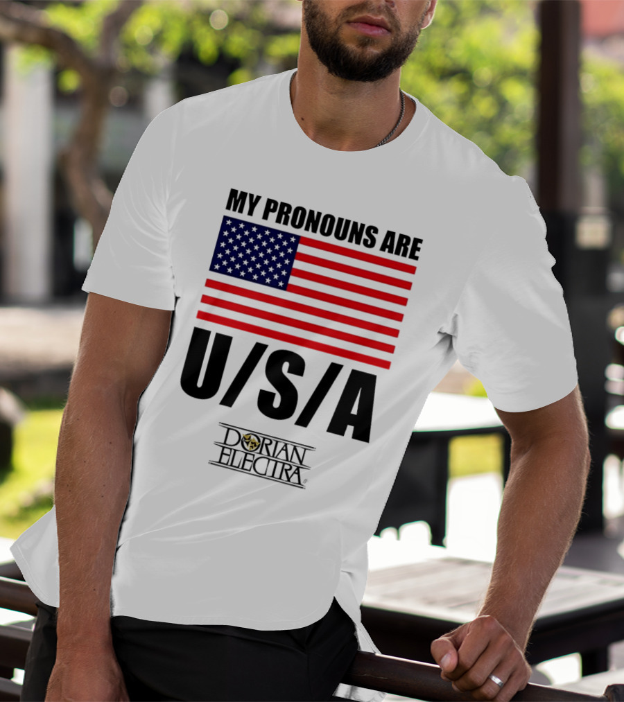My Pronouns Are USA Dorian Electra American Flag T-Shirt