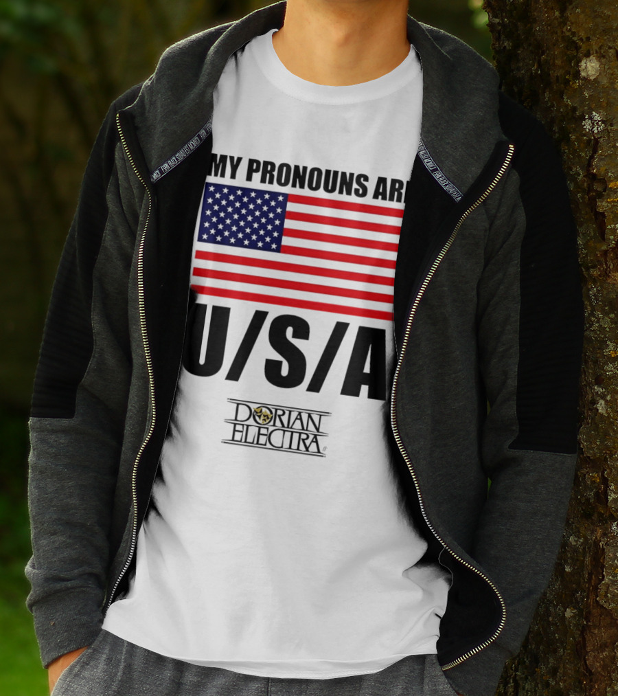 My Pronouns Are USA Dorian Electra American Flag T-Shirt