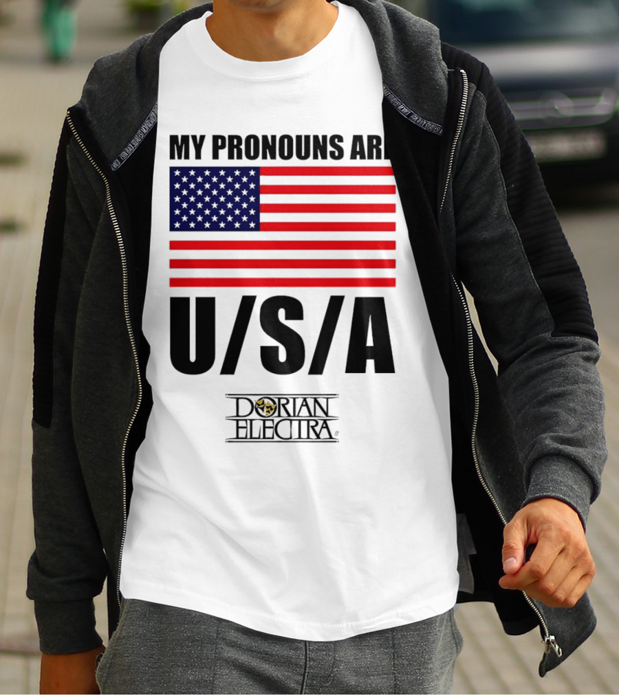 My Pronouns Are USA Dorian Electra American Flag T-Shirt
