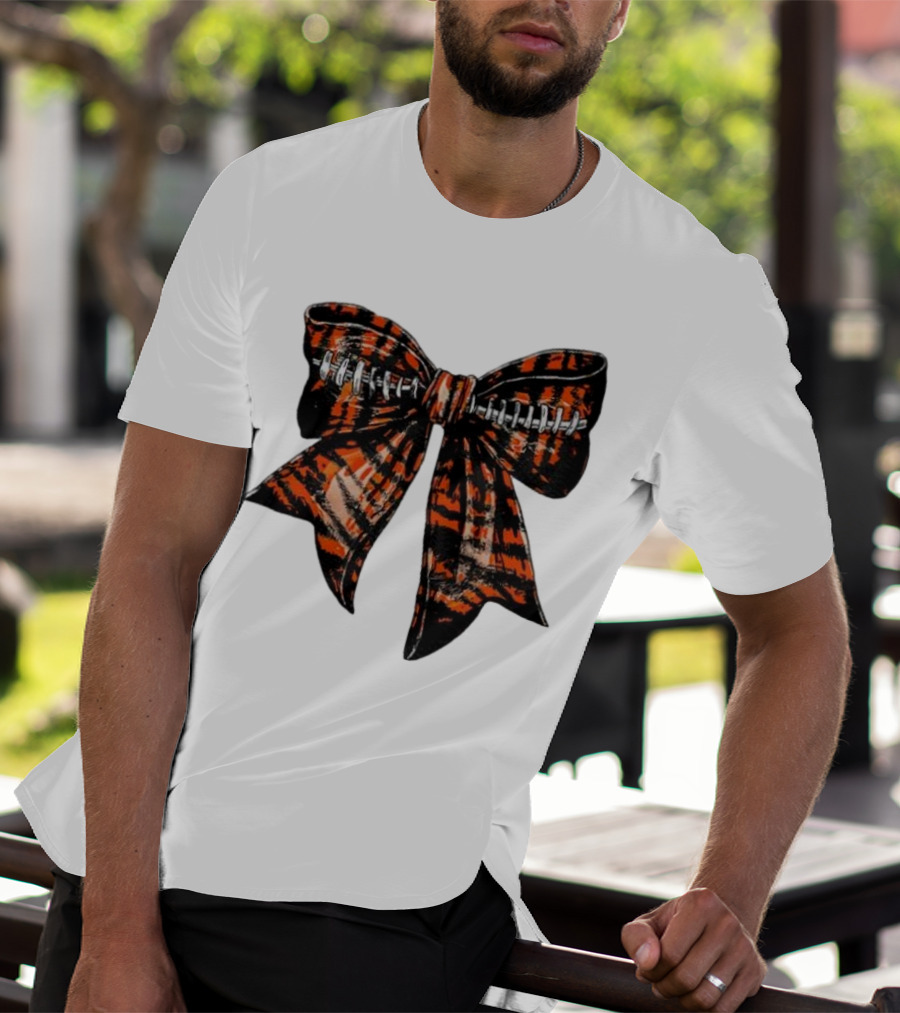Cincinnati Football Bow Tiger Print Bowtie T-Shirt