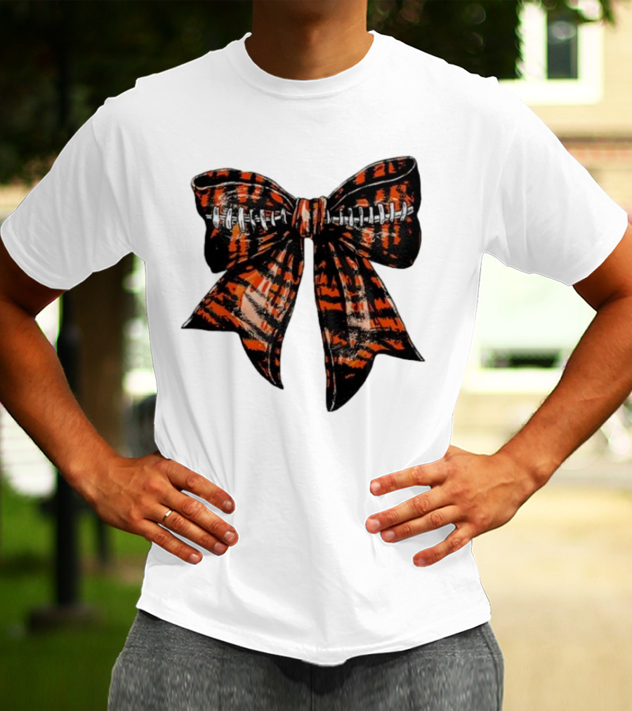 Cincinnati Football Bow Tiger Print Bowtie T-Shirt