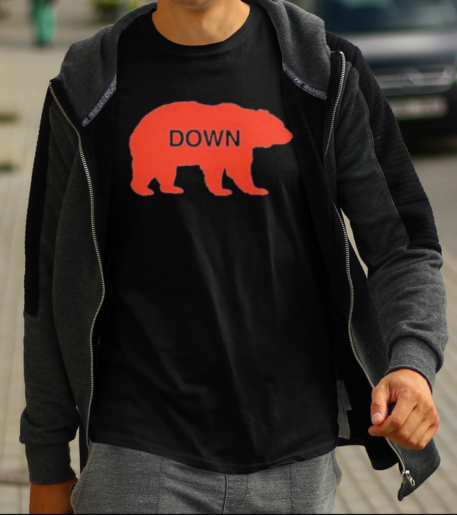 Walking Bear Down Red Bear Silhouette With Text DOWN T-Shirt
