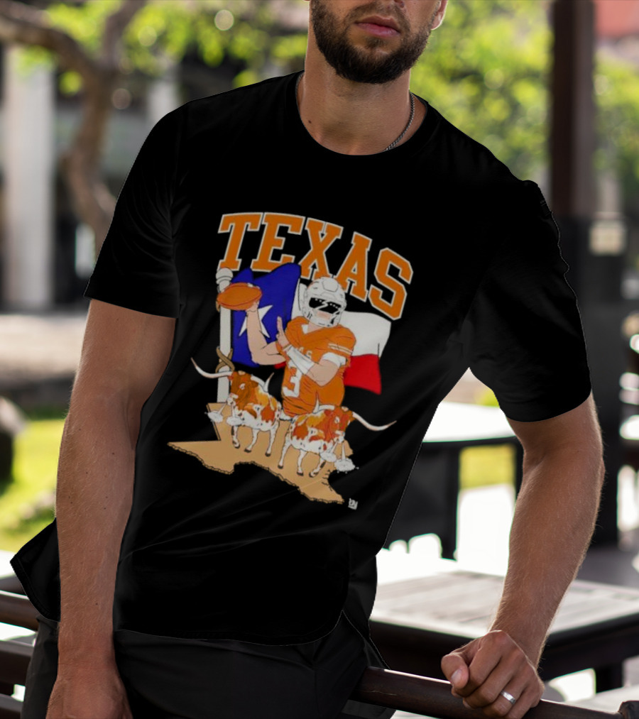 Texas Longhorns Football With Lone Star Flag And Player T-Shirt