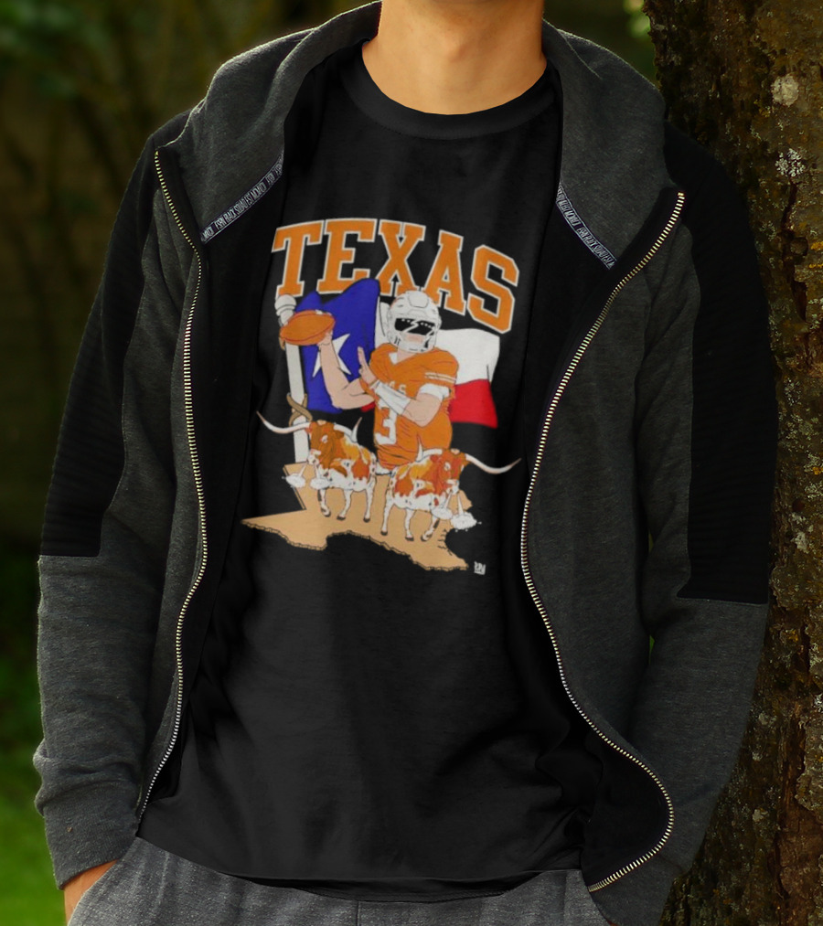 Texas Longhorns Football With Lone Star Flag And Player T-Shirt