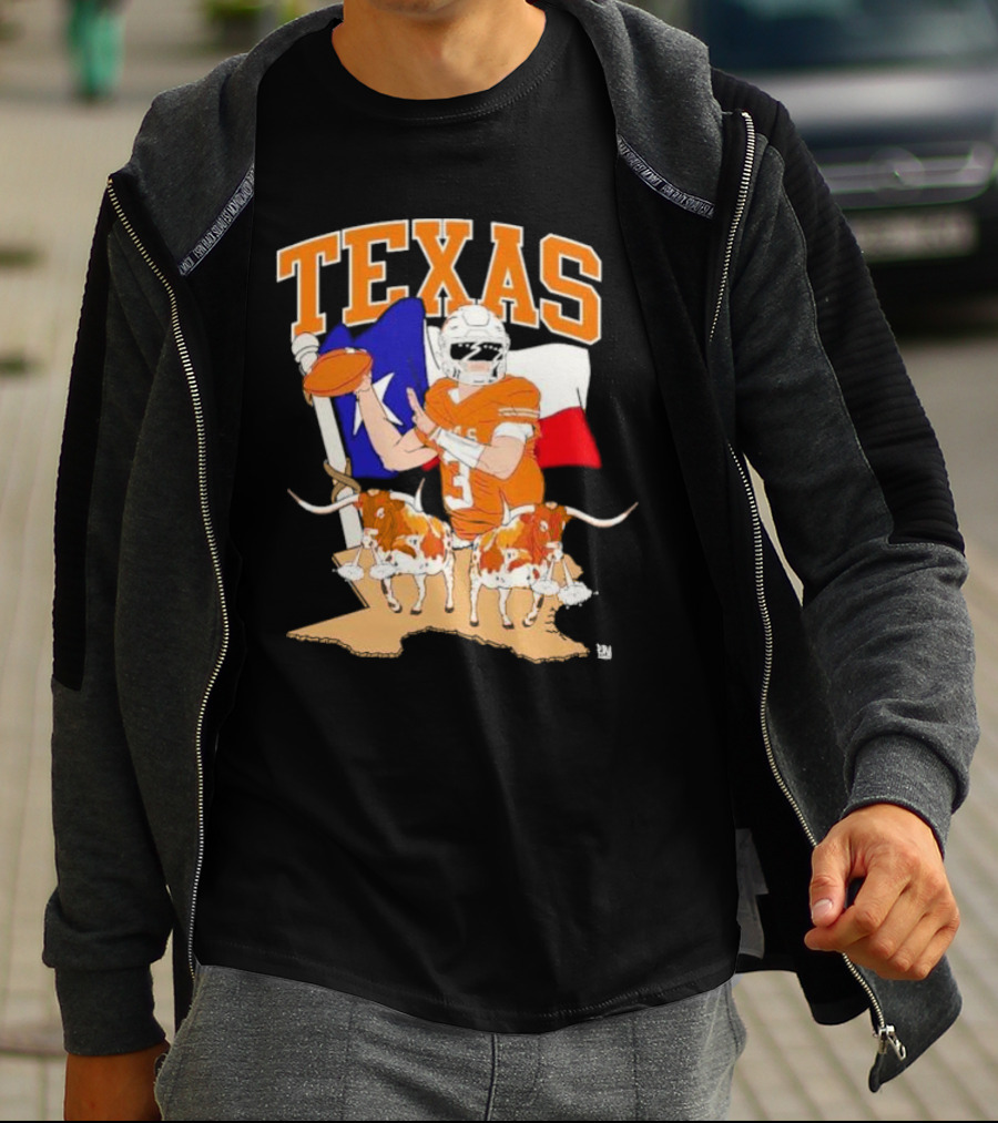 Texas Longhorns Football With Lone Star Flag And Player T-Shirt