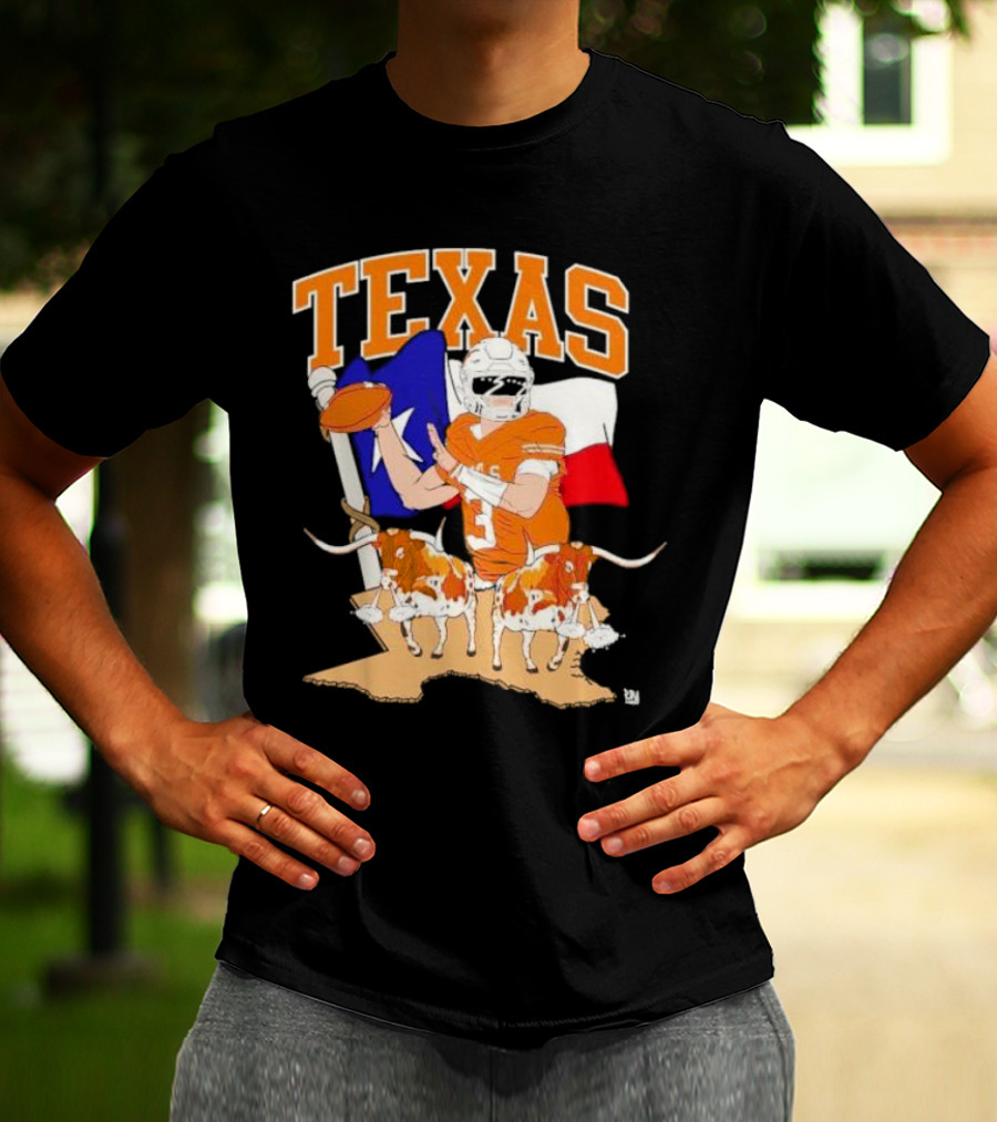 Texas Longhorns Football With Lone Star Flag And Player T-Shirt