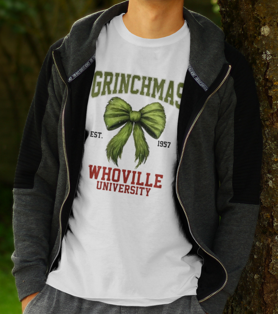 Grinchmas Whoville University Est 1957 Green Bow Emblem T-Shirt