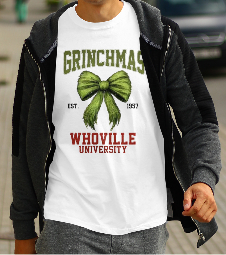 Grinchmas Whoville University Est 1957 Green Bow Emblem T-Shirt