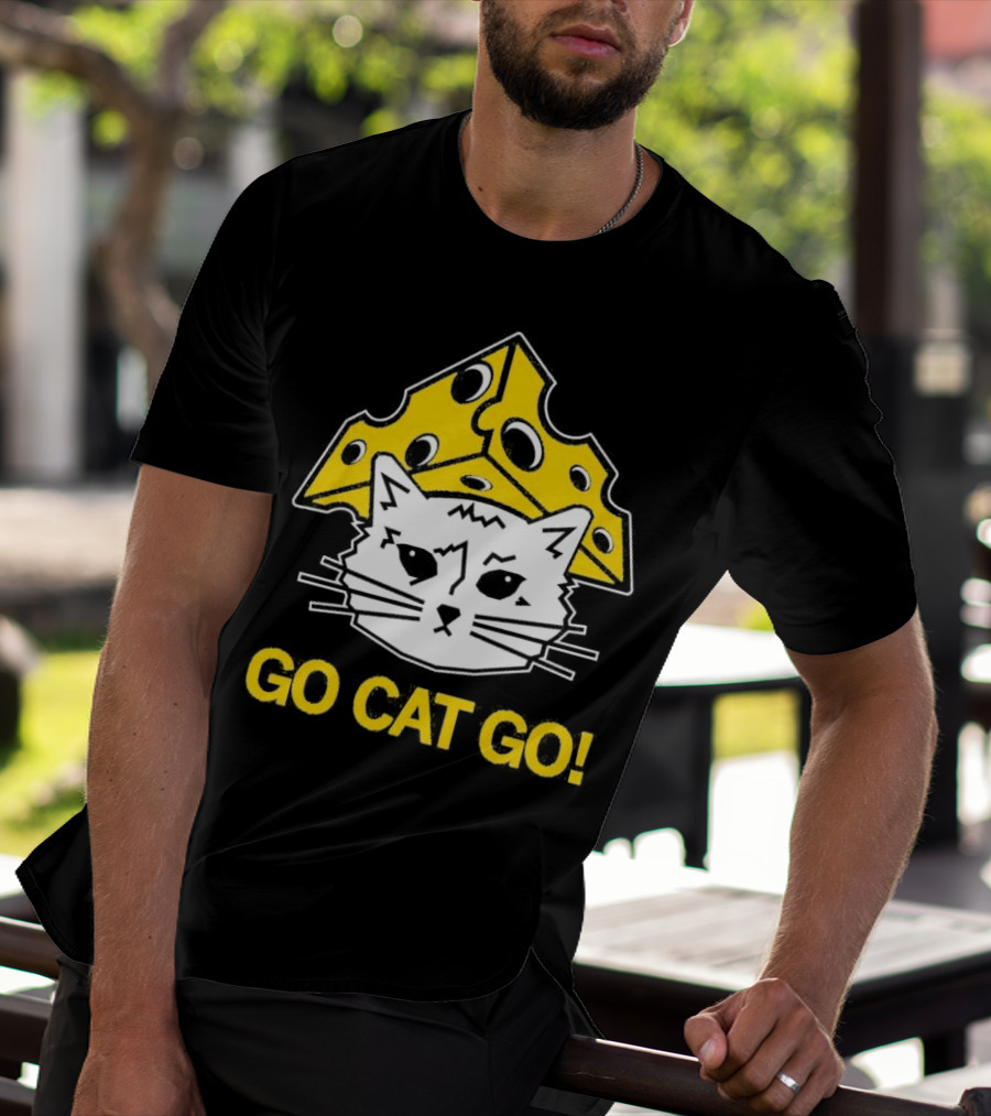 Go Cat Go Cheesehead Cat With Cheese Hat T-Shirt