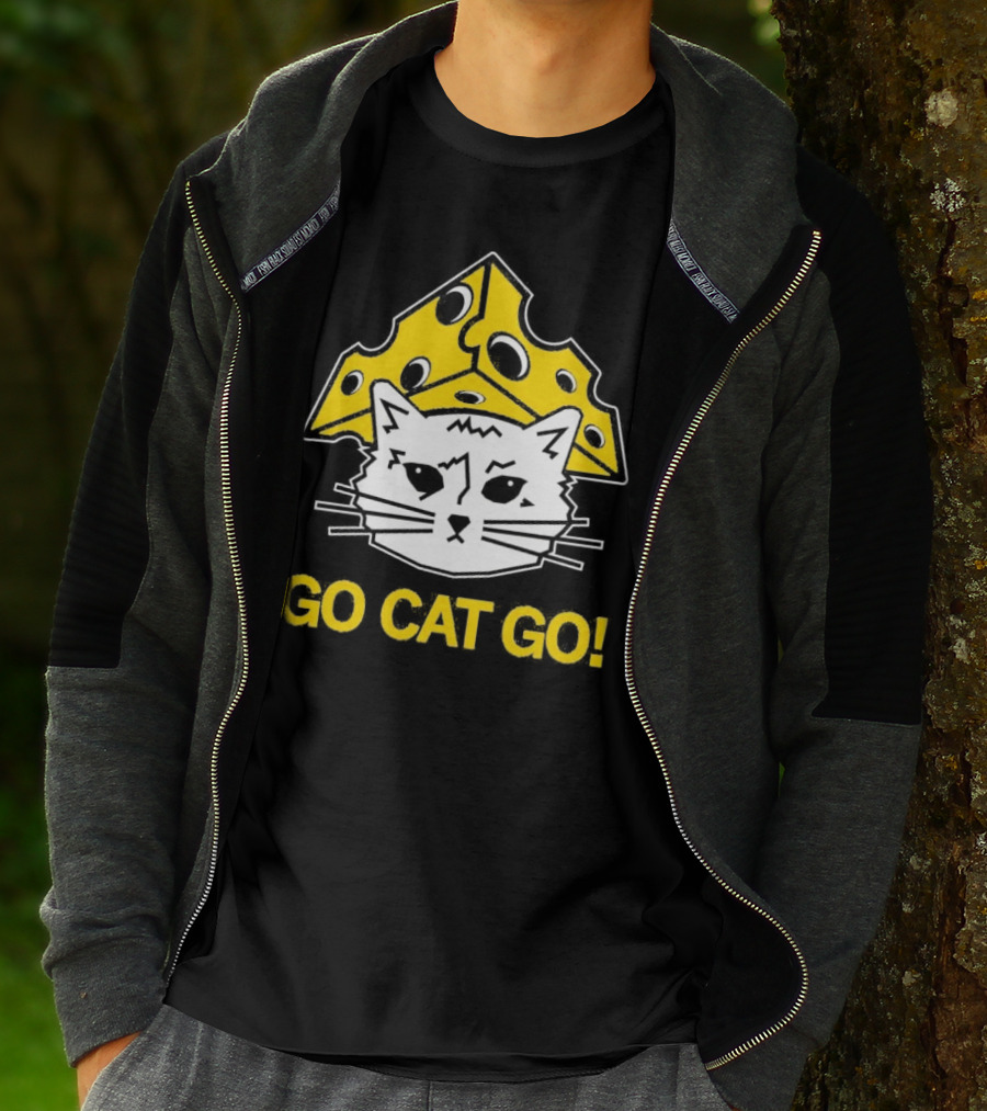 Go Cat Go Cheesehead Cat With Cheese Hat T-Shirt