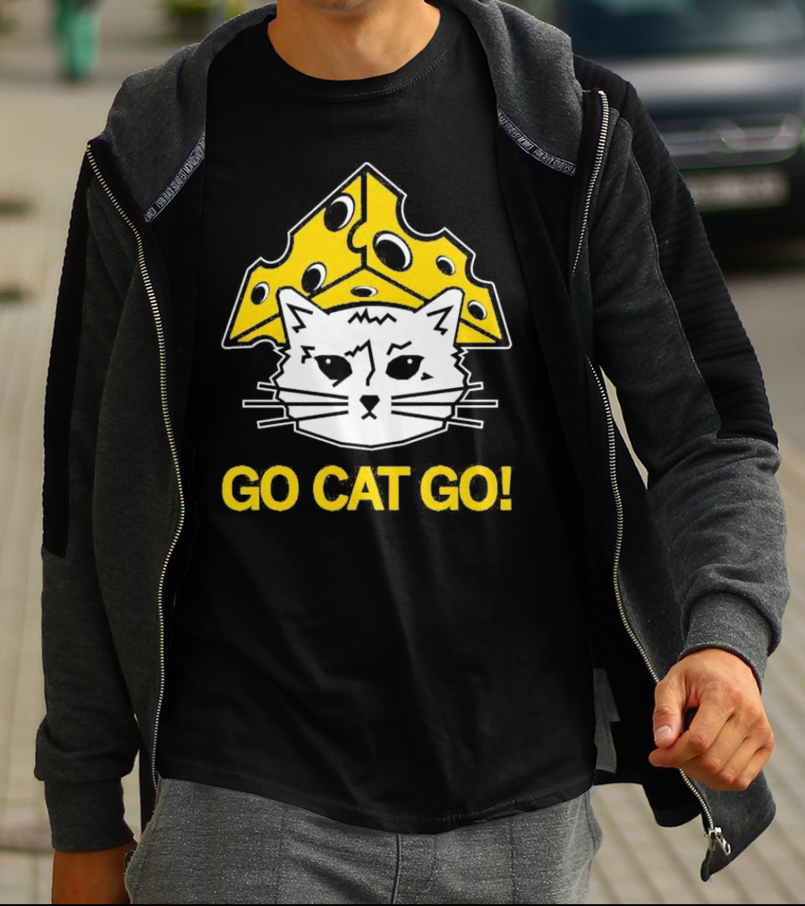 Go Cat Go Cheesehead Cat With Cheese Hat T-Shirt