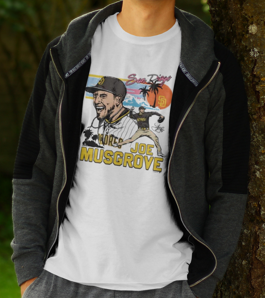 Joe Musgrove San Diego Padres Sunset Palm Trees Signature Caricature T-Shirt
