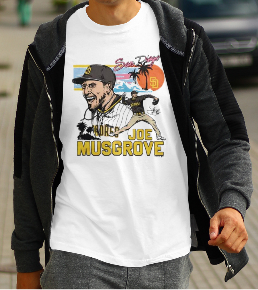 Joe Musgrove San Diego Padres Sunset Palm Trees Signature Caricature T-Shirt