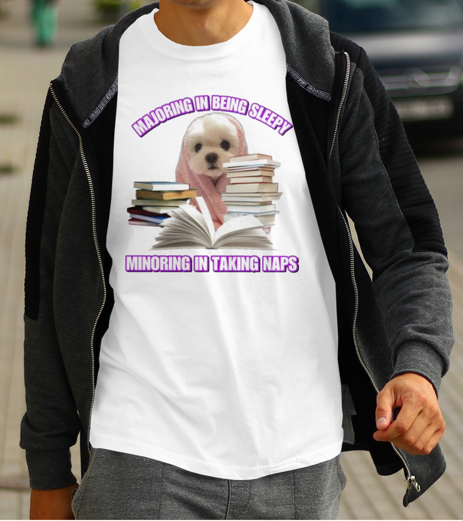 Adorable Puppy Majoring In Being Sleepy Minoring In Taking Naps Surrounded By Books T-Shirt