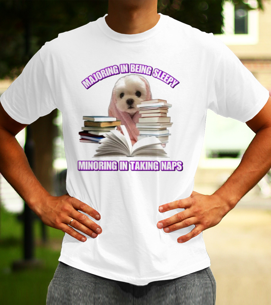 Adorable Puppy Majoring In Being Sleepy Minoring In Taking Naps Surrounded By Books T-Shirt