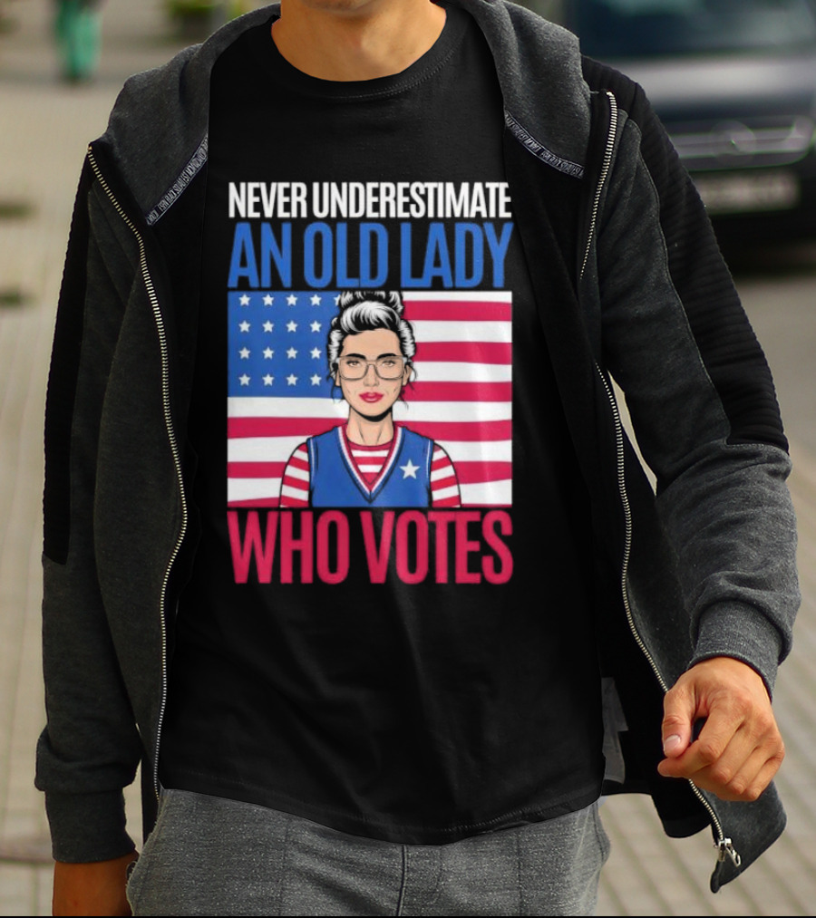 Never Underestimate An Old Lady Who Votes US Flag Iconic T-Shirt