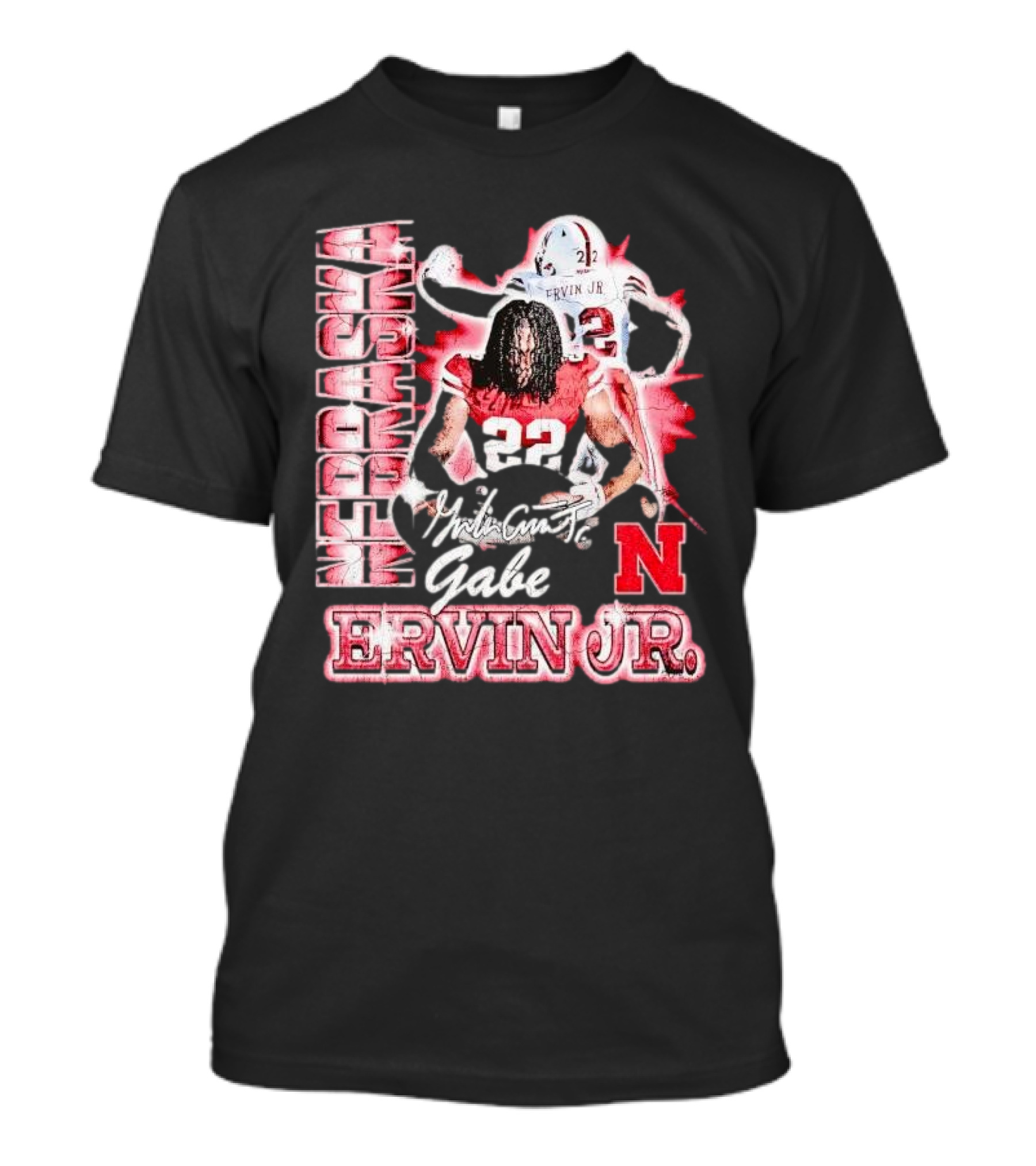 Nebraska Cornhuskers Gabe Ervin Jr. Signature Retro Football 22 T-Shirt