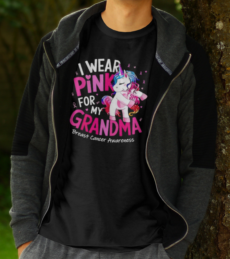 I Wear Pink For My Grandma Unicorn Breast Cancer Awareness T-Shirt