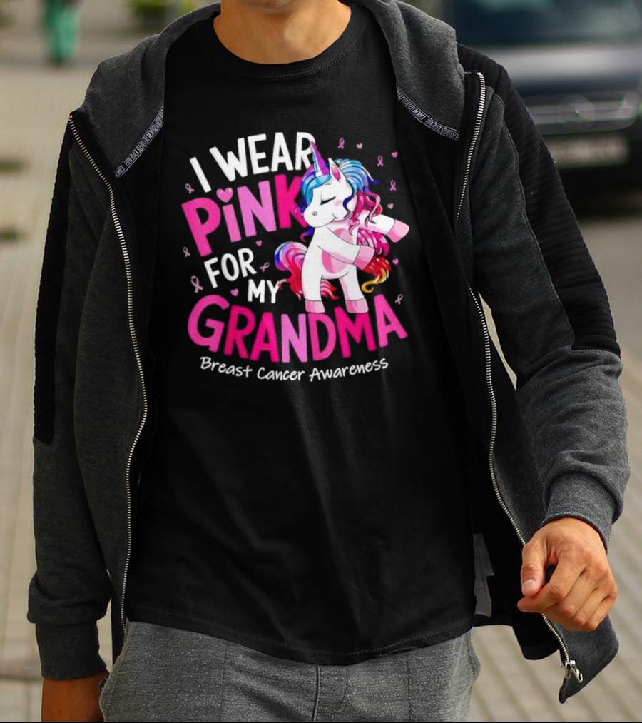 I Wear Pink For My Grandma Unicorn Breast Cancer Awareness T-Shirt