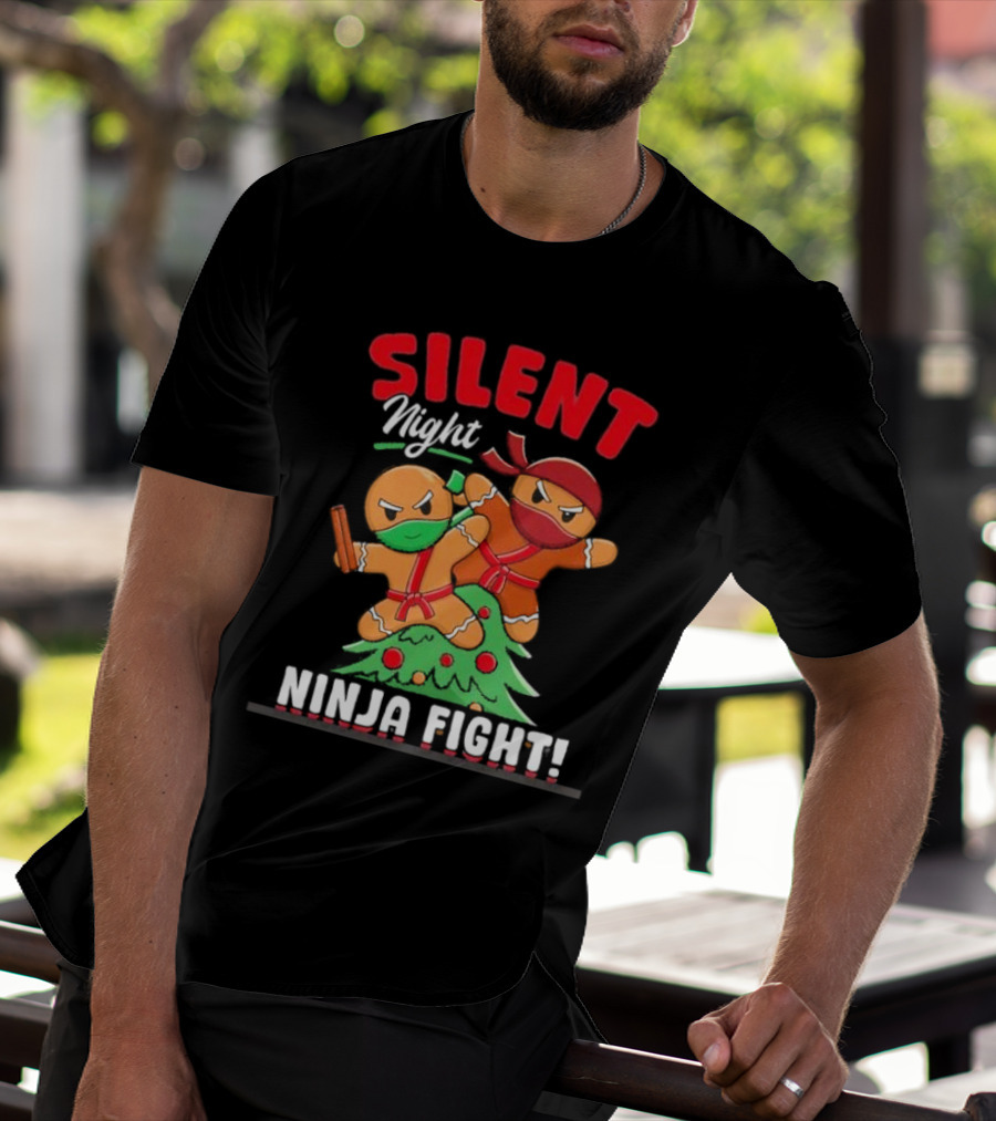 Silent Night Ninja Fight Gingerbread Christmas T-Shirt