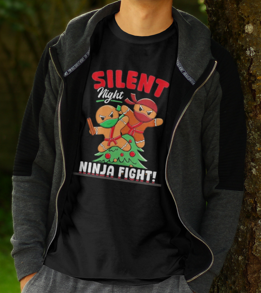 Silent Night Ninja Fight Gingerbread Christmas T-Shirt