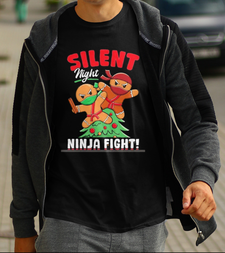 Silent Night Ninja Fight Gingerbread Christmas T-Shirt