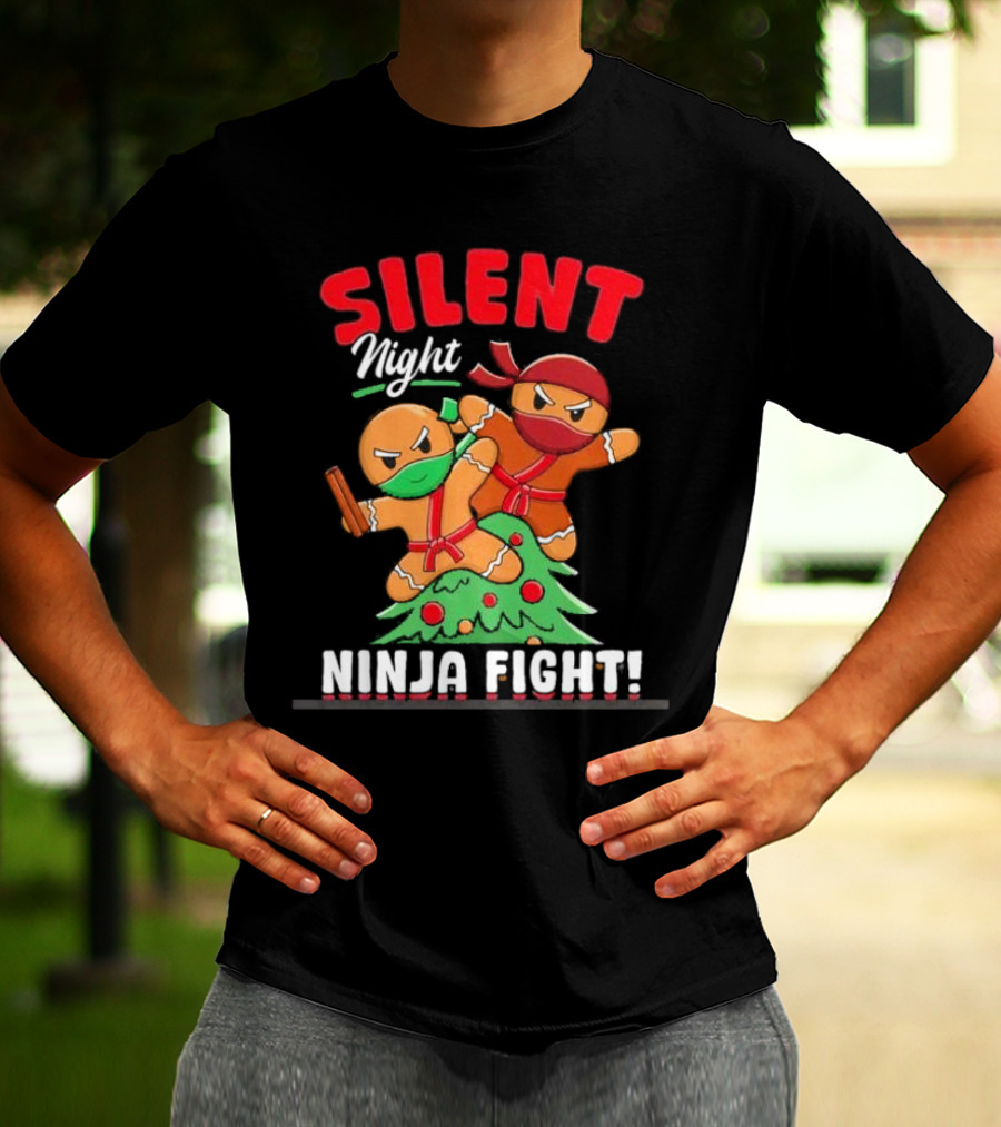 Silent Night Ninja Fight Gingerbread Christmas T-Shirt