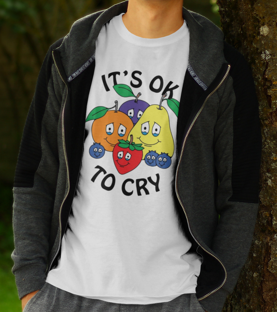 Chnge Fruits It's Ok To Cry With Smiling Cartoon Fruit Faces T-Shirt