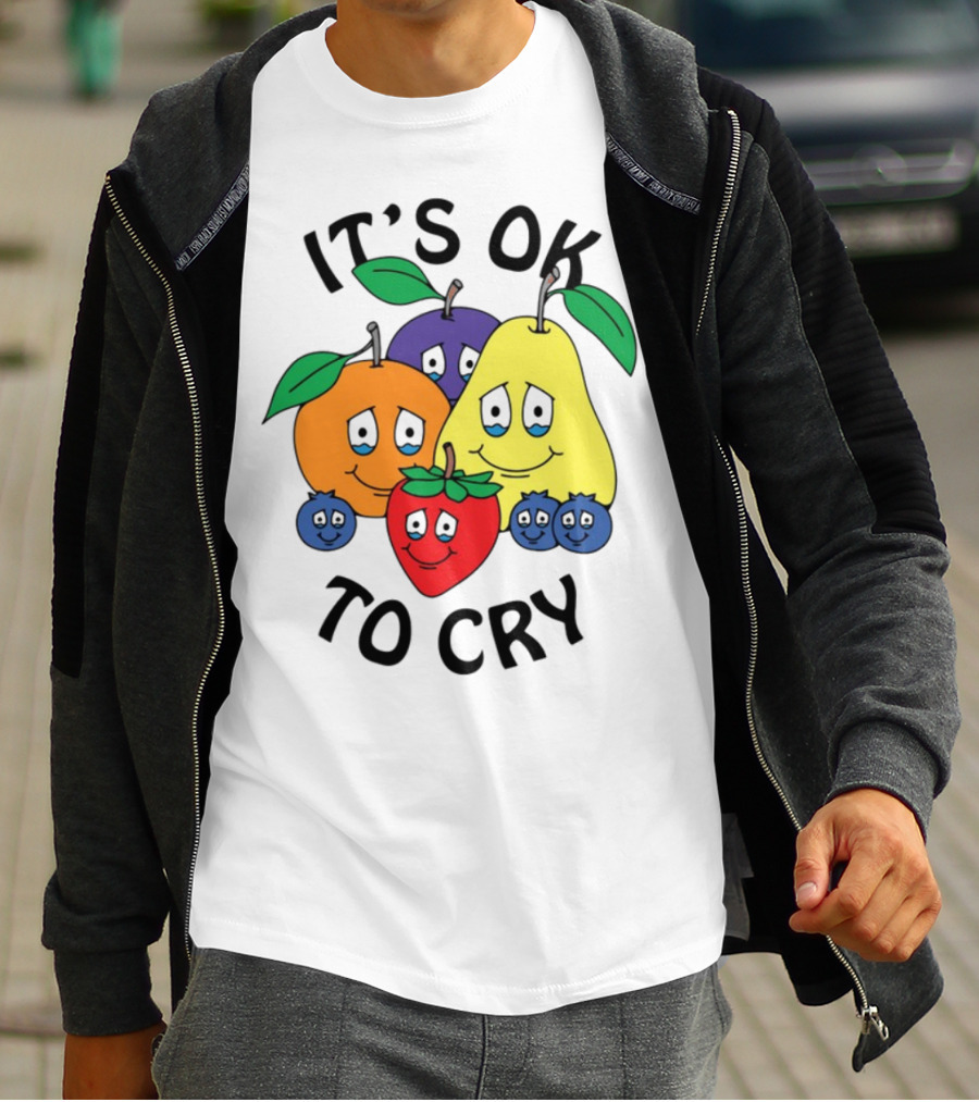 Chnge Fruits It's Ok To Cry With Smiling Cartoon Fruit Faces T-Shirt