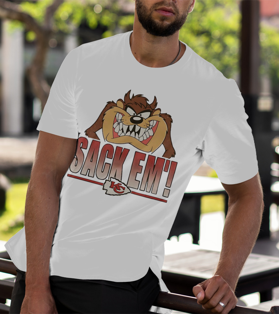 Looney Tunes Taz Kansas City Chiefs Sack 'Em KC T-Shirt